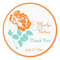 Orange Peony with Turquoise and White1.5" Sticker