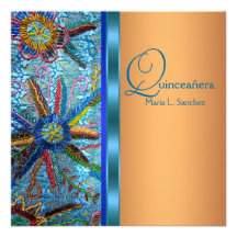 Orange perlée Quinceanera de bleu de turquoise Invitations