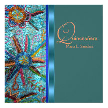 Orange perlée Quinceanera de bleu de turquoise Carton D'invitation