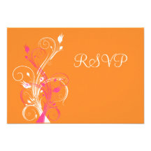 Orange Pink White Floral RSVP Card Personalized Invitation