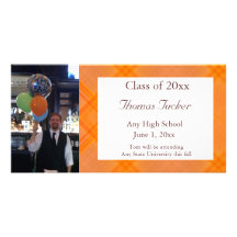 Orange Plaid Graduation Photo Card