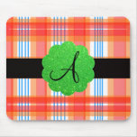 Orange plaid monogram mousepads