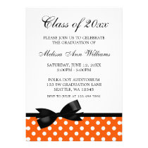 Orange Polka Dot Black Bow Graduation Announcement invitations