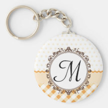 Orange Polkadots, Checks and Stripes with Monogram Key Chains
