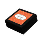 Orange quatrefoil clover leaf pattern personalized trinket box