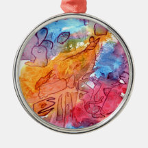 Orange red blue watercolour abstract background christmas tree ornament