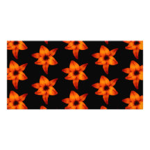 Orange - Red Lily Flowers on Black. Custom Photo Card