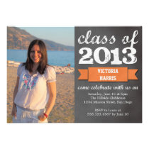Orange ribbon banner chalkboard photo graduation invitations