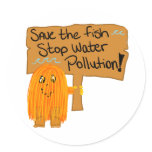 orange save the fish round sticker