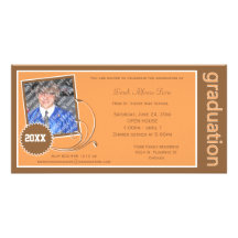 Orange Scroll Graduation Photo Invitation Customized Photo Card