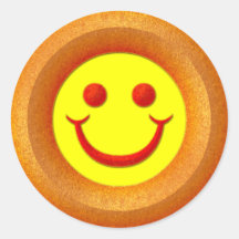 ORANGE SMILEY FACE ROUND STICKERS