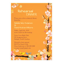 Orange Spring Love Birds Wedding Rehearsal Dinner Invitations