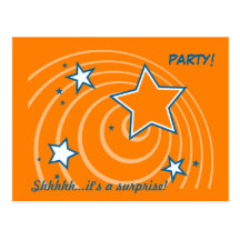 Orange stars birthday surprise party invitation postcard