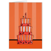 Orange Striped bats Cake Halloween Card