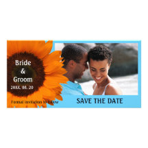 Orange Sunflower Wedding Save the Date Photo Card