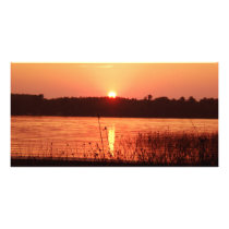 Orange Sunset on the lake Custom Photo Card