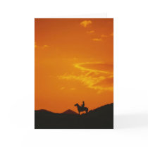 Orange Sunset with Cowboy Silhouette Greeting Cards