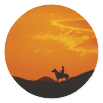 Orange Sunset with Cowboy Silhouette Stickers