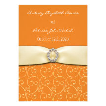Orange Swirl and Ivory Ribbon Wedding Invitations