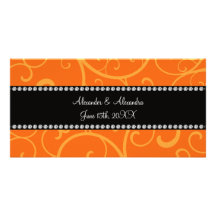Orange swirls wedding favors photo greeting card