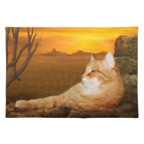 Orange tabby lazes in the sun placemats