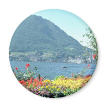 Orange Views of public gardens, Lugano, Switzerlan Fridge Magnet