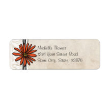 Orange Vintage Daisy Wedding Address Labels