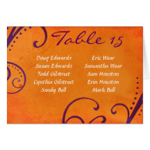 Orange w/ Plum Swirls Table Card w/Guest Names