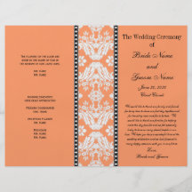 Orange White Damask Wedding Program