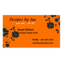 Orange with Black Flowers Business Card Template