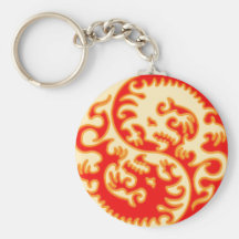 Orange Yin Yang Dragon Keychain