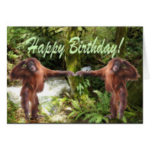 Orangutan Babies in Jungle Birthday Card