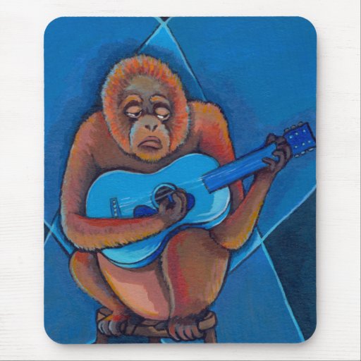 Orangutan playing guitar blues musician fun art mousepad