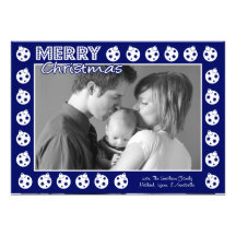 Oranment Frame Christmas Card (Navy Blue) Personalized Announcements