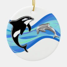 Orca and Dolphin in the Waves Ornaments