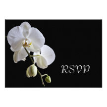 Orchid on Black Wedding RSVP Response Card Invitation