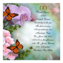Orchids, roses and butterflies Wedding Invitation