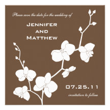 Orchids Save the Date - Chocolate Brown and White Personalized Invitations