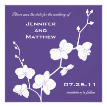 Orchids Save the Date - Deep Purple and White Personalized Invites