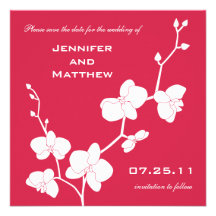 Orchids Save the Date - Red and White Custom Invitation