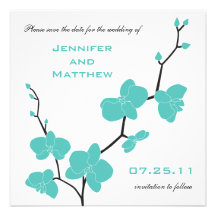 Orchids Save the Date - Turquoise Blue and Black Announcements
