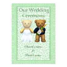 Order of Service  Teddy Bears Wedding couple Apple Custom Invitations