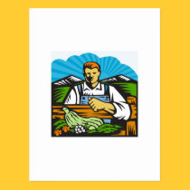 Organic Farmer Farm Produce Harvest Retro postcards