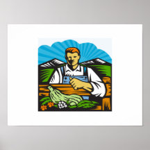 Organic Farmer Farm Produce Harvest Retro Poster