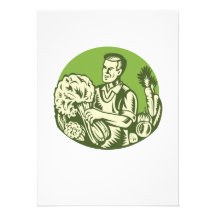 Organic Farmer Green Grocer Vegetable Retro Invitations