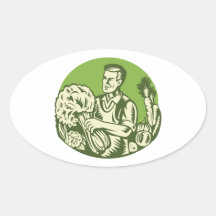 Organic Farmer Green Grocer Vegetable Retro Stickers
