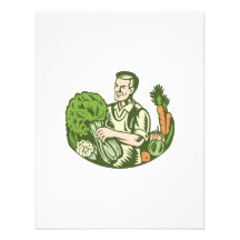 Organic Farmer Green Grocer With Vegetables Retro Custom Announcements