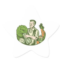 Organic Farmer Green Grocer With Vegetables Retro