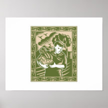 Organic Farmer With Basket Harvest Crops Retro Poster