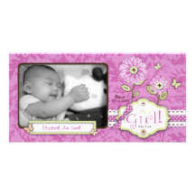 Organza Flowers Photo Card Pink